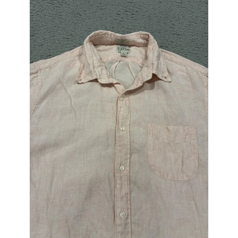 J.Crew Shirt Mens Large Pink Baird McNutt Irish Linen Short Sleeve Button Up